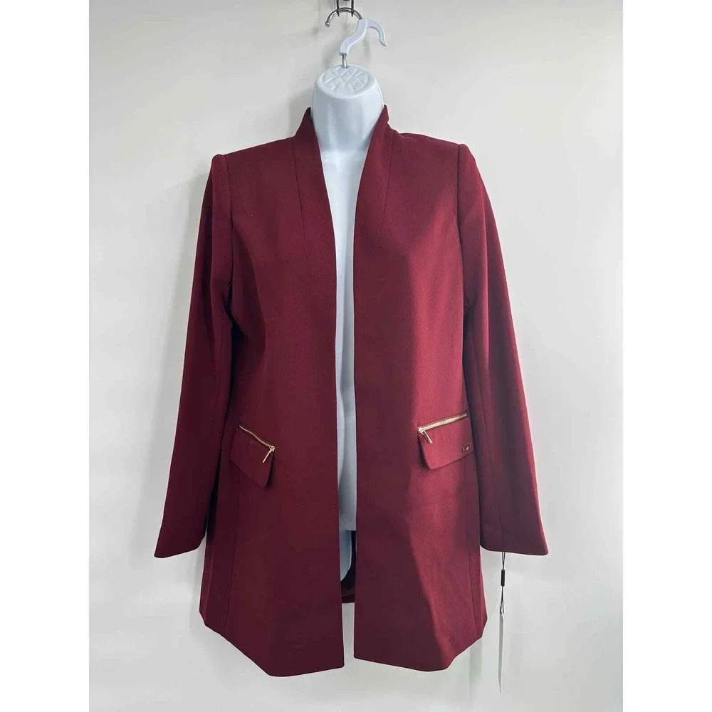 Calvin Klein Petite Jacket  Burgundy Collarless Open Front Jacket 8P NWT‎